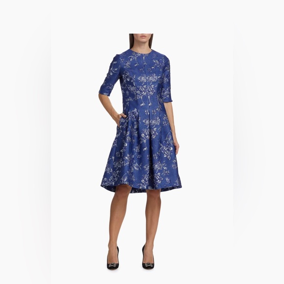 $500 Teri Jon by Rickie Freeman Jaquard Floral-Print Box Pleat Dress size4 - Picture 1 of 11